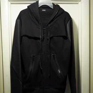 Hudson “wrecked” leather sleeve hoodie